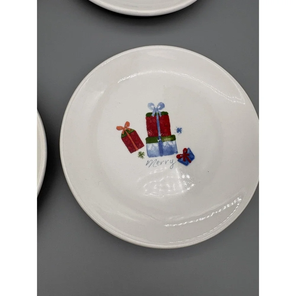 Pier 1 Imports‎ Set of 4 Christmas Appetizer Plates Ceramic Winter Snowman Santa